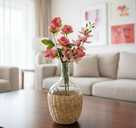 فازا زجاجية مع تغطية قش